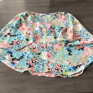 Sheer Floral Mid Length Sleeved Blouse